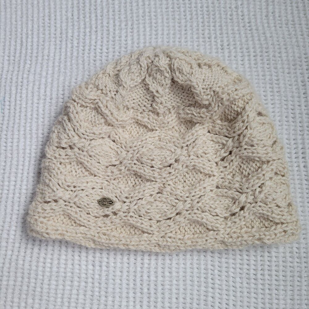 EMILINE Ivory Alpaca Crochet Knit Beanie Hat One Size Soft Warm Winter Peru